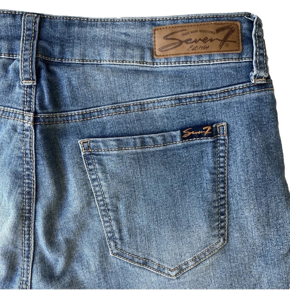 7 Shorts Denim Womens 10 High Waist Embroidered Boho Stretch Medium Wash